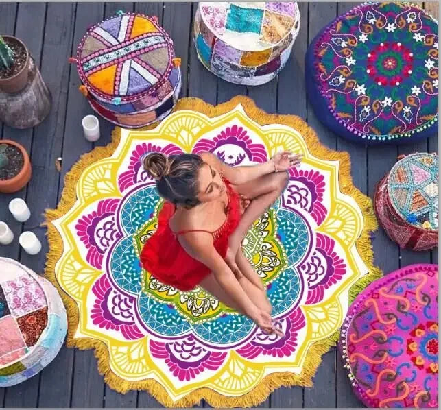 Ultimate Chakra Pilates & Yoga Mat Towel – Round, Sunblock & Bohemian Style