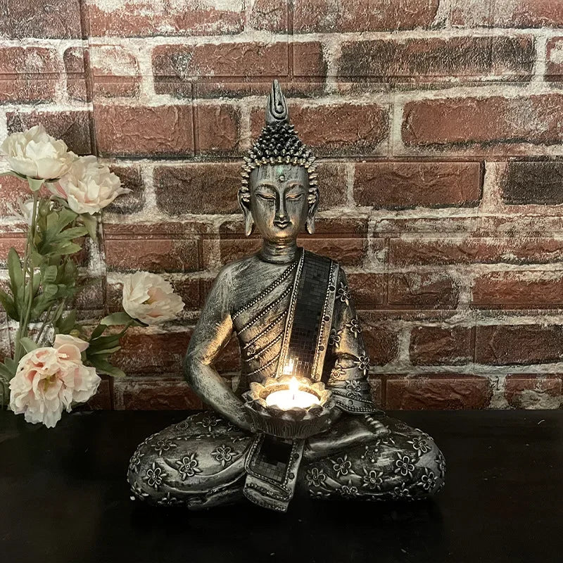 Elegant Buddha Candle Holder – Patina Gold Finish for Feng Shui