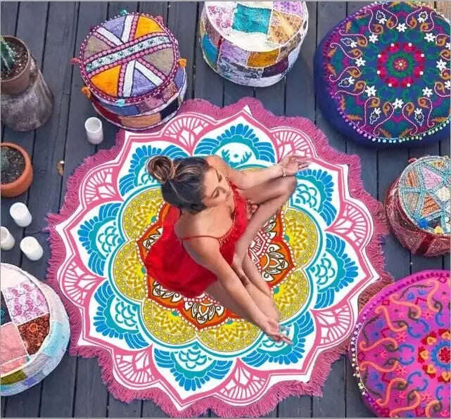 Ultimate Chakra Pilates & Yoga Mat Towel – Round, Sunblock & Bohemian Style