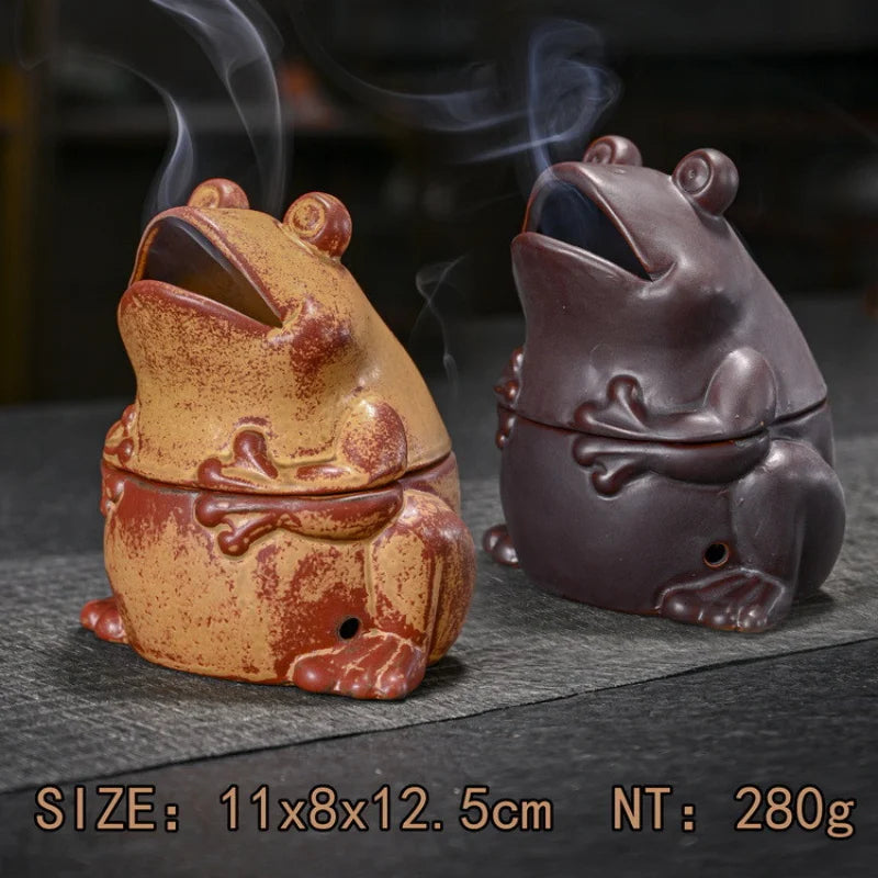 Charming Frog Incense Coil Burner – Purple Clay Ceramic Decor