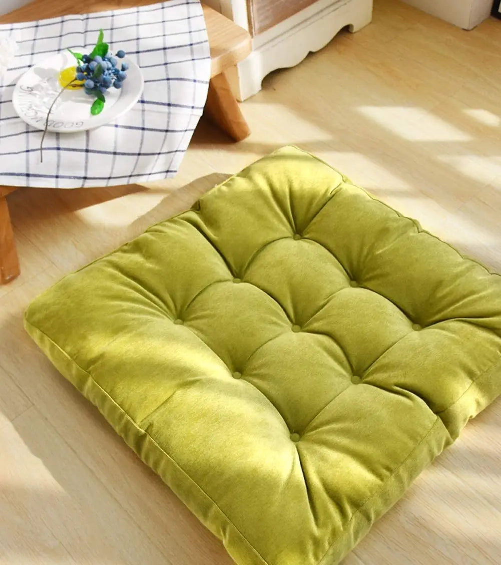 Premium Square Floor Pillow – Thick Tufted Cushion for Yoga & Meditation