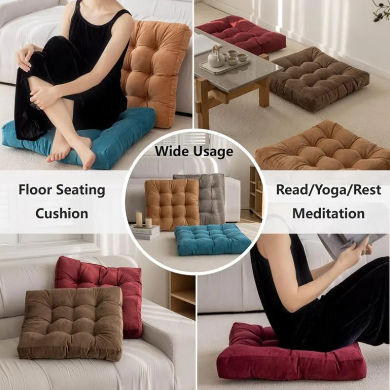 Premium Square Floor Pillow – Thick Tufted Cushion for Yoga & Meditation