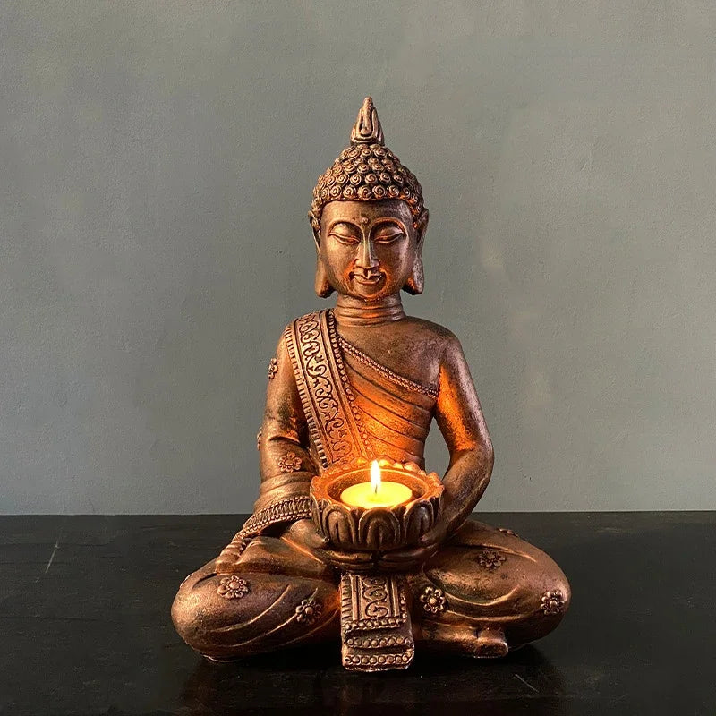 Elegant Buddha Candle Holder – Patina Gold Finish for Feng Shui