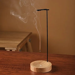 Unique Upside-Down Wooden Incense Burner – Round Tray for Yoga Decor