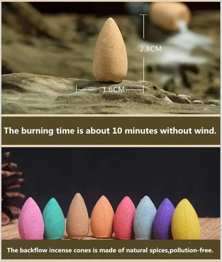 Value 20-Pack Incense Cones & Ceramic Backflow Burner – Home Decor Set