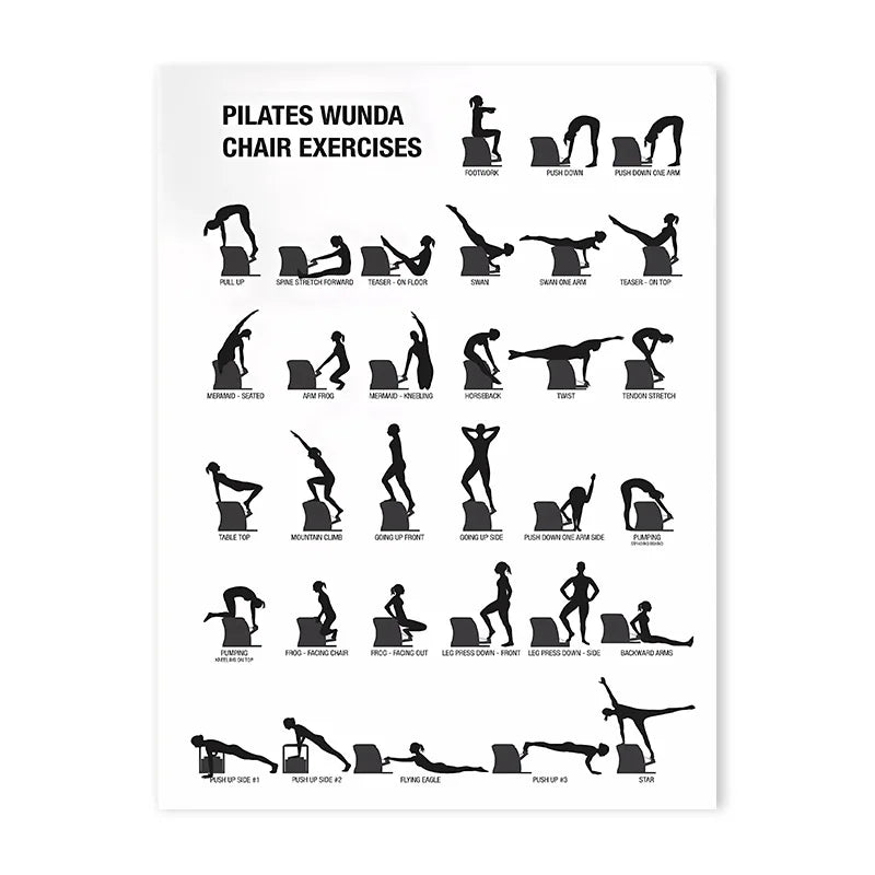 Stylish Pilates Yoga Wall Art – Black & White Canvas Workout Chart